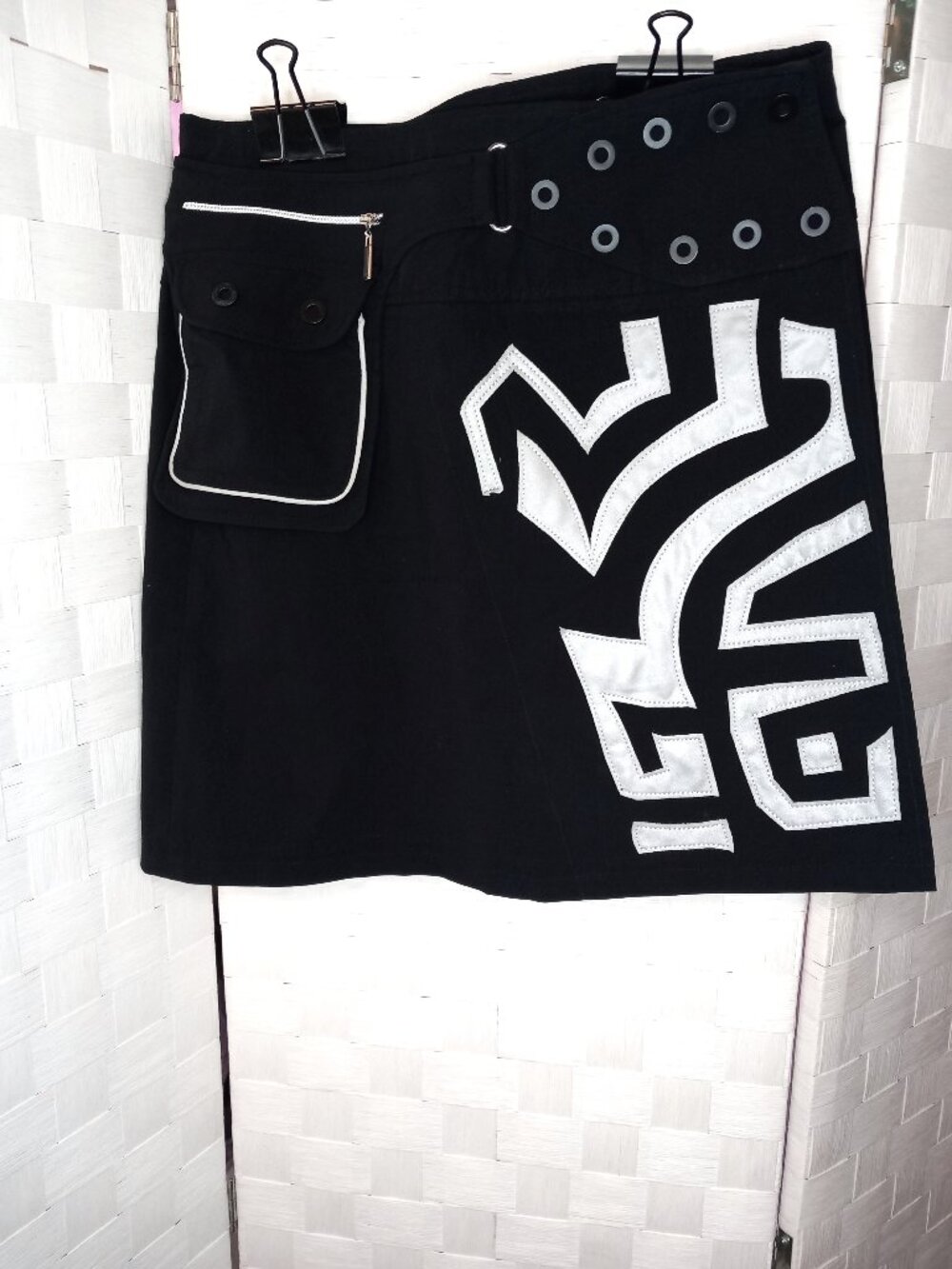 Vintage Jamie Sadock Black and Silver Geometric Golf Skirt - Size M/L